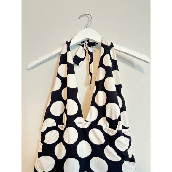 Ralph Lauren Plus Size 16 Black Polka Dot Halter One Piece Swimsuit Vacation - Picture 4 of 12